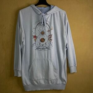 No Boundaries Womens Graphic Hoodie XL Light Blue Celestial‎ Sun Moon Snake EUC